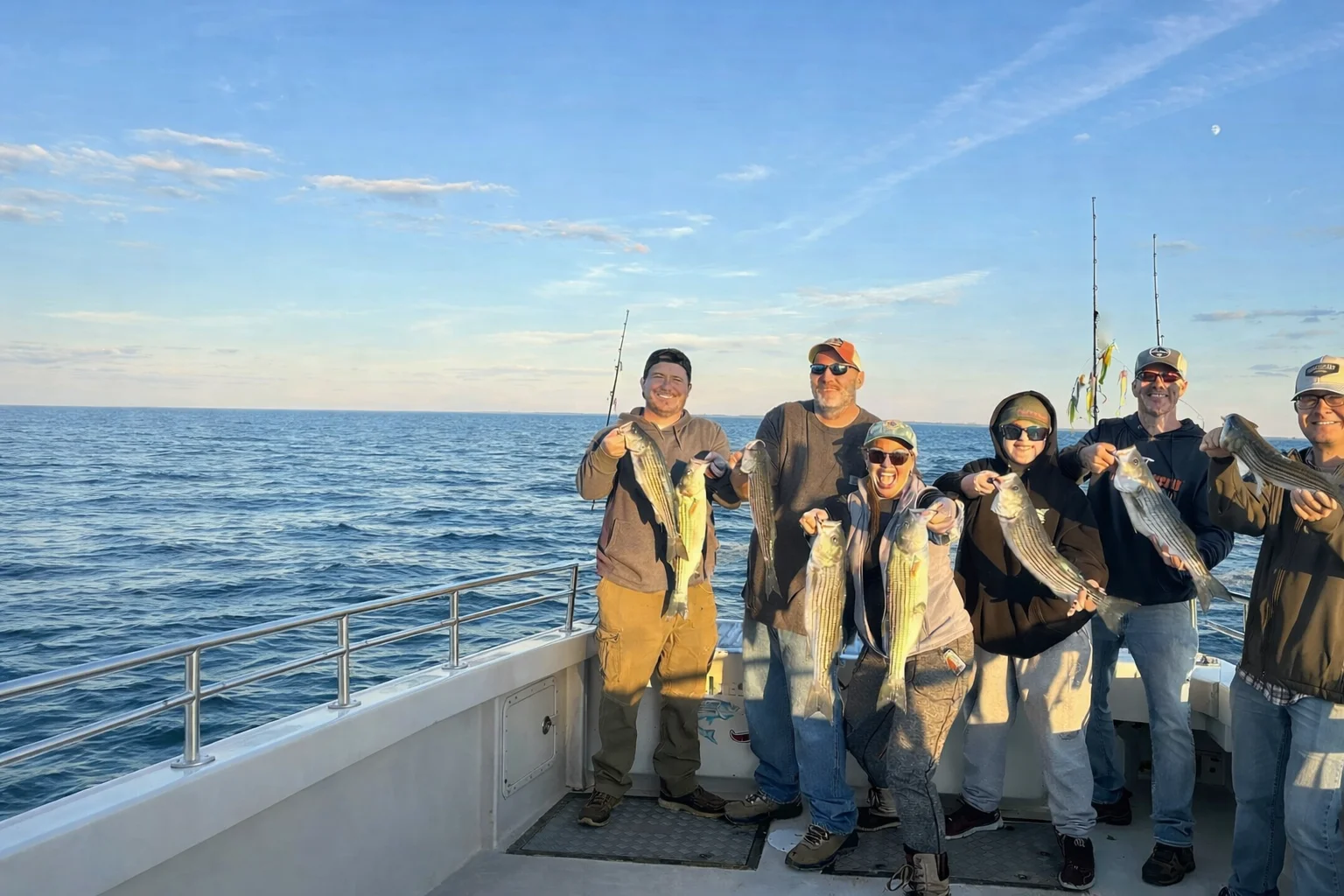 Charter guests with fish on deck