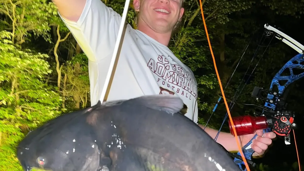 Bow fishing catch landed at night on the Chesapeake Bay